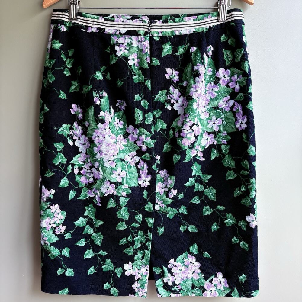 TALBOTS Floral Pencil Skirt Navy Purple Office Career Cottagecore Modest Size 10 - Picture 2 of 11